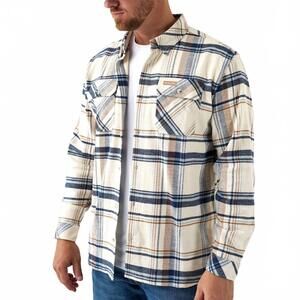NEW BURLEBO plaid flannel long sleeve shirt in khaki